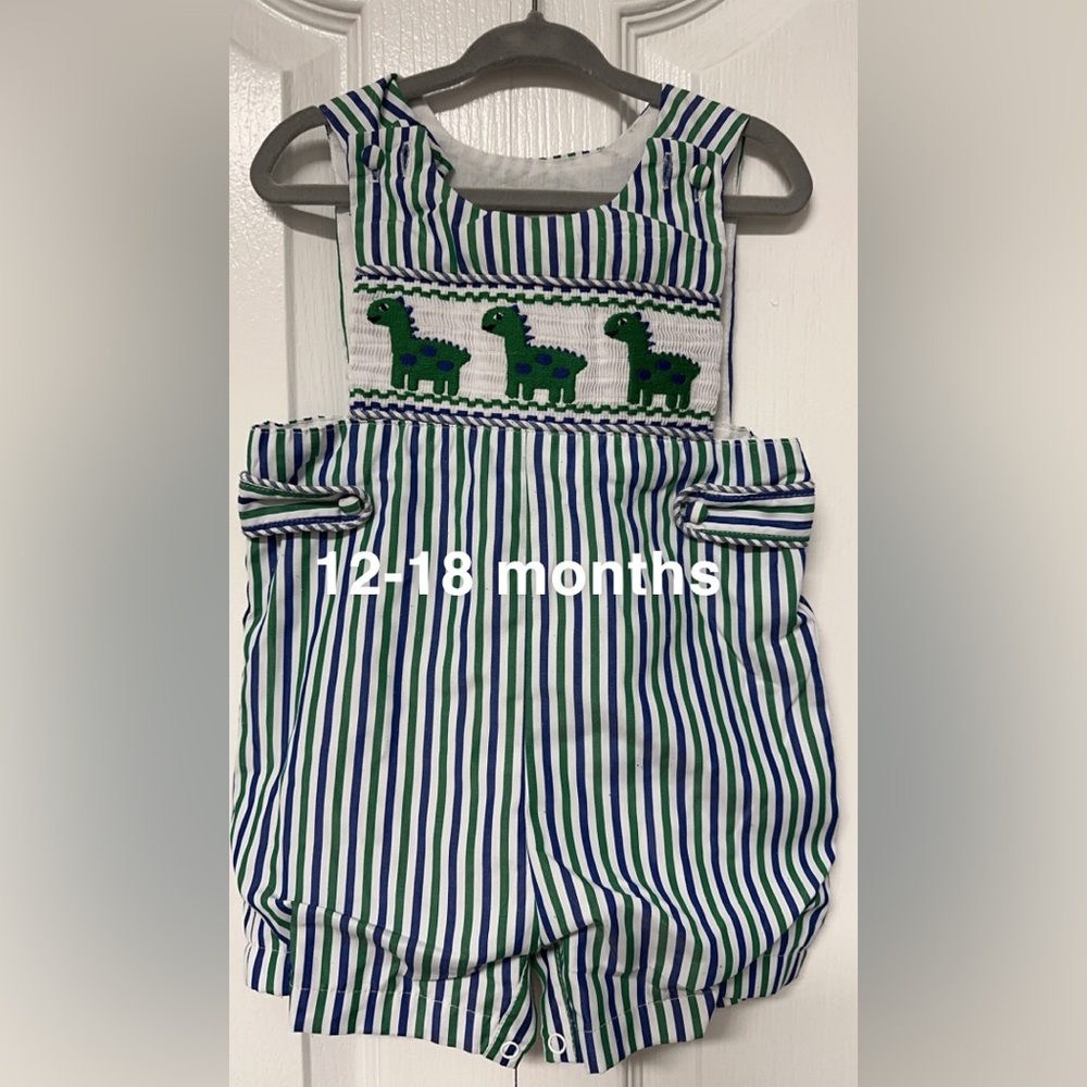 12-18 month baby boy Dinosaur Jon Jon, romper, blue and green